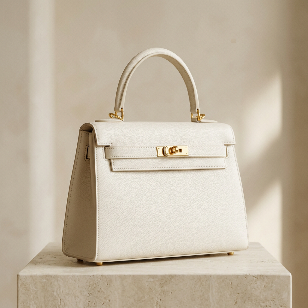Ivory luxury handbag with gold hardware