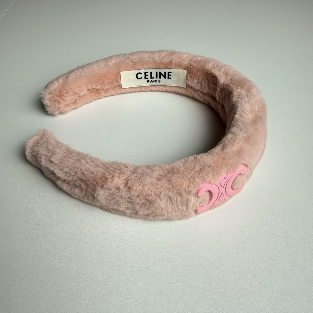 Celine Pink Shearling Headband