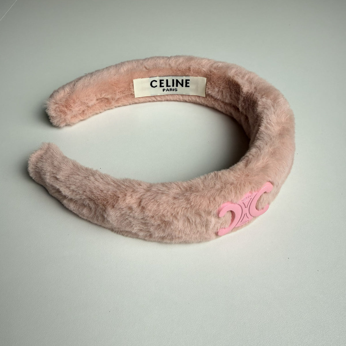 Celine Pink Shearling Headband